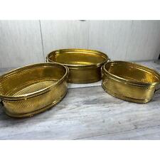 Set of 3 Graduated Oval Indian Brass Vintage Planters With Handles picture