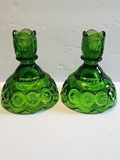 Vintage LE Smith Candlestick Pair 2 Moon  Stars Avocado Antique Green Mint 4.5
