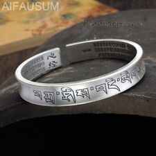 999 Pure silver bracelet women Oṃ Maṇi Padme Hūṃ Heart Sutra bangle unisex gift picture