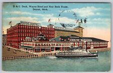 D C Dock Wayne Hotel New Bath House Gardens Detroit MI Michigan Postcard - M3 picture