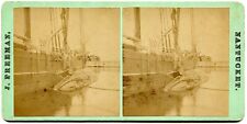 Nantucket MA Whaling Ship Taking Blubber Off Whale 1870s Freeman Stereoview picture