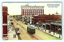 Great Falls Montana 1910 Era Postcard Central Av Trolley Murphy MacLay    pc81 picture