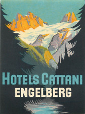 Hotel Cattani ~ENGELBERG- SWITZERLAND~ Beautiful Old Luggage Label, c 1940 picture