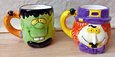 2x ROYAL NORFOLK Halloween FRENKENSTEIN & WITCH Coffee MUGS Cups picture