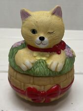 Cute Vintage Decorative Trinket Winking Cat in Basket Scented Candle picture