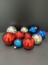 Lot/10 Vintage Glass Ball Ornaments. Patriotic Red Silver & Blue.  See Descrip. picture