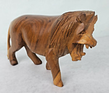 Vintage Hand Carved Wooden African Roaring Lion 7
