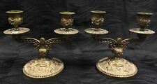 Rare Atq Pair of French Neo Gothic Brass 2-arm Candelabra Candlestick Holders picture