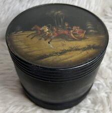 Large Antique 19th Century Hand Painted Lacquered Snuff Box 4.5”x5” picture