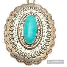 Carolyn Pollack Sterling Silver Blue Gem Nevada Turquoise Concho Pendant/Pin picture