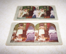 French Toilet Series Risqué Stereoscope Stereoview Card Lot 2 picture