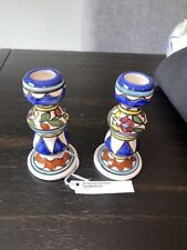 Pair of Shabbat Candlesticks Armenian Ceramic hand painted 4.75