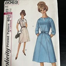 Vintage 1960s Simplicity 5063 V Seamed Bodice Dress Sewing Pattern 14 XS UNCUT picture