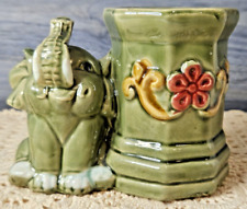 Vintage Asian Ceramic Lucky Bamboo Foliage Planter Elephant Trunk Up picture
