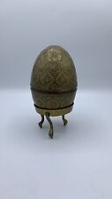 Solid Brass Sacred Egg Box With Stand India Gold Toned Stand Faberge Antique VTG picture