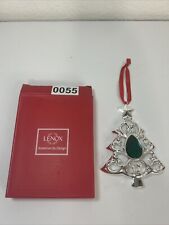 Lenox Bejeweled Christmas Tree Ornament Silverplate With Green Gem NIB picture
