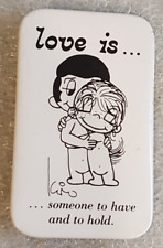 VTG 1985 MINIKIM HOLLAND LOVE IS SOMEONE TO HAVE AND TO HOLD LAPEL PIN BUTTON picture