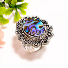 Abalone Shell Gemstone Vintage Handmade 925 Sterling Silver Ring 7.5 US GSR-4710 picture