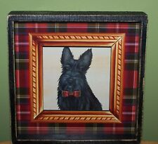Scottie Dog Scottish Terrier Christmas Picture-Distressed Wood-Plaid Bowtie-New picture