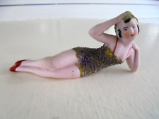 Vintage Germany Ceramic Bisque Lounging Bathing Beauty Figurine Confetti Suit picture