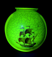 Art Deco Loetz Bohemian Globe Shade Ceiling Pendant Uranium Vaseline Glass picture