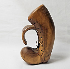 Vtg Hand Carved Folk Art Signed Wooden Boot w/Laces Len Burke 1983 6
