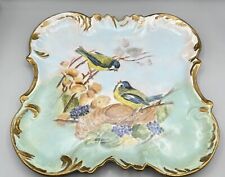 Antique Vienna Or Limoges Hand Painted Porcelain Plate Chickadee Birds SIGNED 12 picture