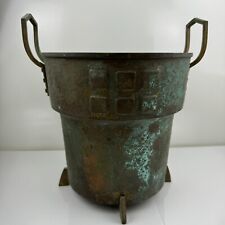 Copper Pot Antique Deep Hand Hammered Embossed High Handles Legs Patina Oxidized picture