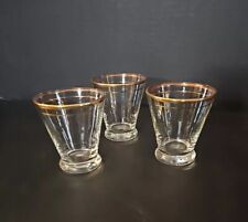 Set Of 3 Vintage Mid Century Modern Shot Glasses Gold Trim Footed MCM picture