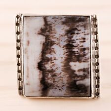 LARGE OLD PAWN STERLING SILVER PETRIFIED WOOD SQUARE RING SIZE 7.75 picture