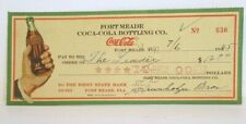 COCA-COLA Bottling Company Hand on Bottle Used Stamped Check 1945 Florida picture