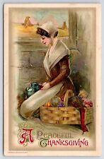 Schmucker Thanksgiving~Puritan Woman Kneels in Prayer~Harvest Basket~John Winsch picture