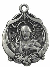 Vintage Catholic Sterling Silver Sacred Heart Jesus Medal picture