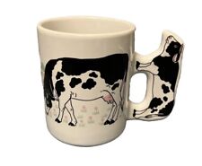 Vintage Enesco Cow Coffee Mug Cow Shaped Handle Holstein Cow Mug picture