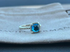 David Yurman Sterling Silver 7mm Chatelaine Ring Blue Topaz & Diamond Sz 7 picture