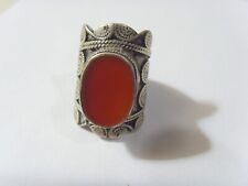 antiqu Turkmen tribal high silver Large Carnelian ring size 7 Central Asia 52267 picture