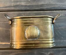 Vintage Brass Decorative Planter With Sea Shell & Handles Details Nautical picture
