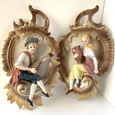 Pair Victorian Colonial Wall Decor, Man & Lute, Woman & Pitcher, Made In Korea picture