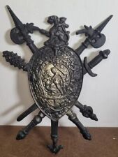 Cast Metal Shield Coat of Arms Swords Axes Dragon Perseus vs Medusa Wall Hanging picture
