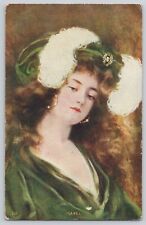 c1910s Victorian Lady Postcard Isabel 233 Redhead Green Dress Fancy Hat Unposted picture