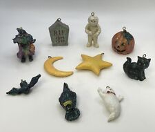 Vintage Halloween 10 Mini Glitter Ornament For Tree Witch Cat Pumpkin Ghost 👻 picture