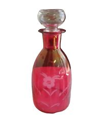 MCM Cranberry Alcohol Decanter Etched Flowers picture