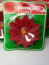 Vtg Christmas Candles Red Poinsettia Wax Unscented 4 1/2