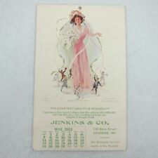 Calendar Postcard Edwardian Woman Queen of May Pole Dancing Antique 1911 RARE picture