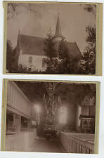 2 Antique Photos - Church With Steeple + Interior - 4 1/4