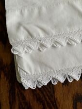 Vintage White Cotton Fine Hand Crocheted Edge Standard Pillowcase Set Pair #2 picture