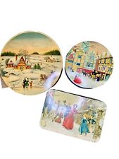 3 Antique English Christmas Collectors Biscuit /Cookie Tin Set picture