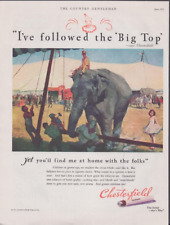 1931 PRINT AD Chesterfield Cigarettes Elephant Circus Illustration Raising Tent picture