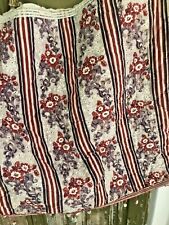 Antique French RED PURPLE FLORAL long VALANCE PELMET wool batting POMPOM c1820 picture