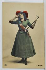 Rppc Patriotic Woman Salutes in Red White & Blue Accents Silver Gild Postcard O4 picture